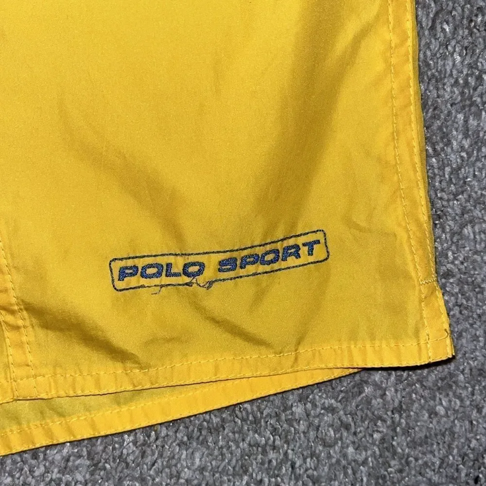 Vintage Polo Sport Yellow Ralph Lauren mesh lined yacht swim board trunks shorts